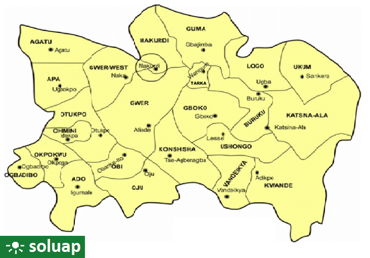 Map of Benue state showing the selected local government area for the study. (Source: Enoch et al., 2020)