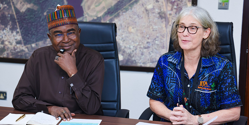Chairman/Chief Executive Officer NDLEA, Brigadier General Mohammed Buba Marwa (L) and IITA Acting Director General and Deputy Director General Corporate Services, Hilde Koper-Limbourg (R), during the consultation and working visit.