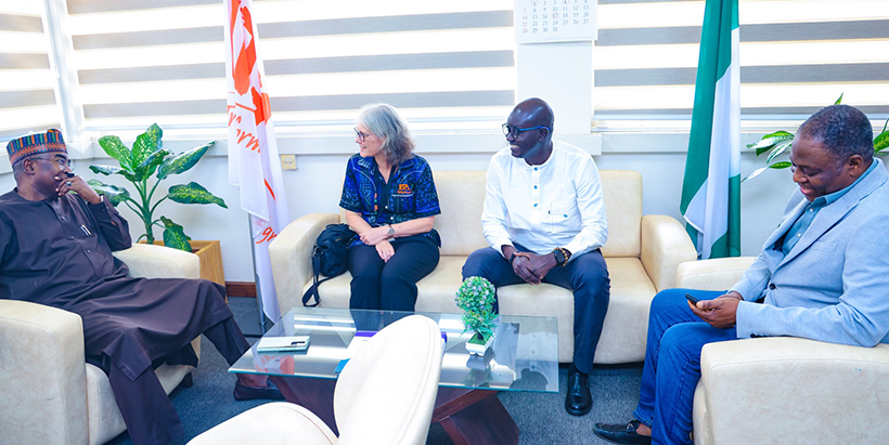 Hilde Koper-Limbourg and Chief of Staff to IITA Director General, Ibnou Dieng, welcoming NDLEA Chairman and his team to IITA.