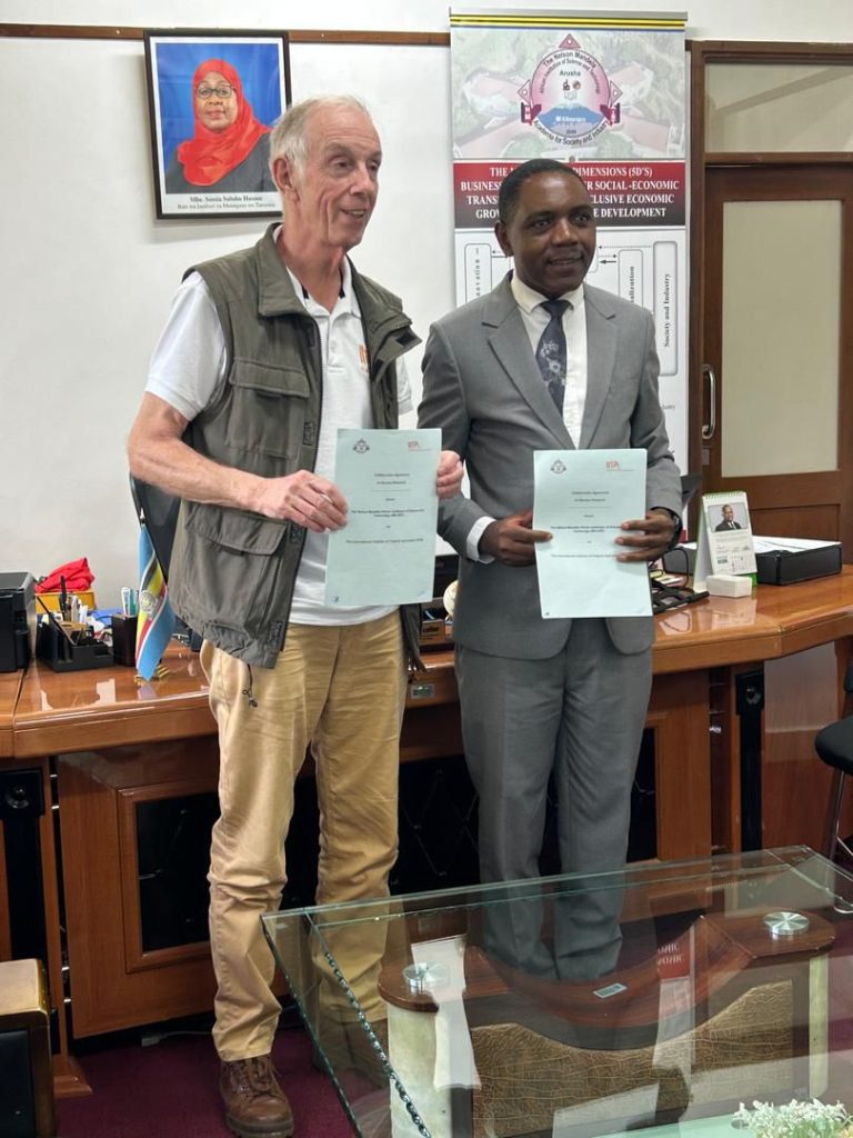 Since the initial signing of the Memorandum of Understanding (MoU) in 2014, NM-AIST has served as an important host for IITA’s highland cooking banana breeding program. The first-ever Banana Breeding program in Tanzania. This program aims to develop improved, high-yielding varieties of the East African highland cooking banana and Mchare.
The NM-AIST provides essential support, including office space, access to laboratories, and trial fields for banana research. IITA’s banana breeding program in Tanzania is based at the NM-AIST campus, which benefits from excellent physical facilities, including tissue, molecular, and pathology laboratories, and 12 hectares of fully irrigated fields.
Low yields due to pests and diseases are addressed through breeding, awareness, and eradication campaigns for banana bunchy top virus (BBTV)-infected plants, and improved agronomy. IITA’s breeding is based on its long tradition in banana and plantain breeding, which started in Nigeria in the late 1980s.