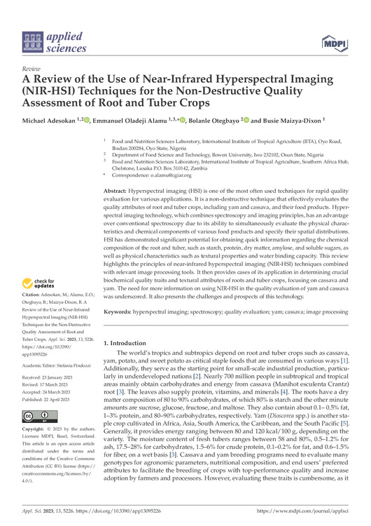 A review of the use of Near-Infrared Hyperspectral Imaging (NIR-HSI) techniques for the non-destructive quality assessment of root and tuber crops