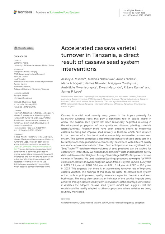 Accelerated cassava varietal turnover in Tanzania, a direct result of cassava seed system interventions