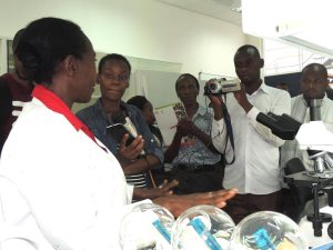 Picture of media interacting with staff at the Eastern Africa hub.