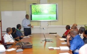 Picture of Dr John Ulimwengu, giving a seminar in IITA Ibadan titled: DRC Agricultural Business Parks.
