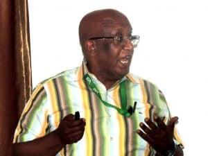 Picture of Dr Tegbaru speaking during the seminar