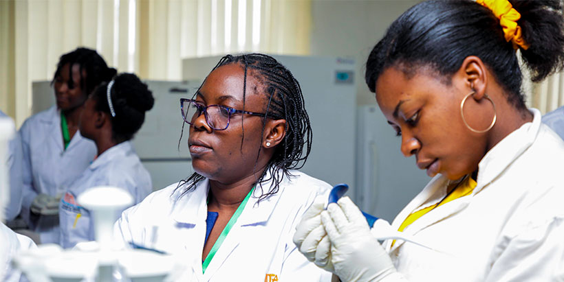 A practical session of students in training.