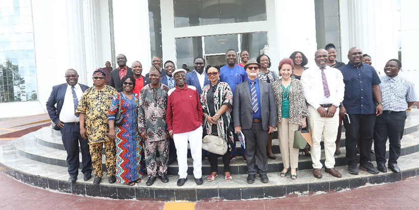 (From fifth left) Founder, Afe Babalola University, Ado-Ekiti, Aare Afe Babalola; his wife, Yeye Modupe Babalola; Deputy Director-General, Partnerships for Delivery, IITA, Dr. Ken Dashiell; Vice-Chancellor, ABUAD, Prof. Elisabeta Smaranda Olarinde; and others.