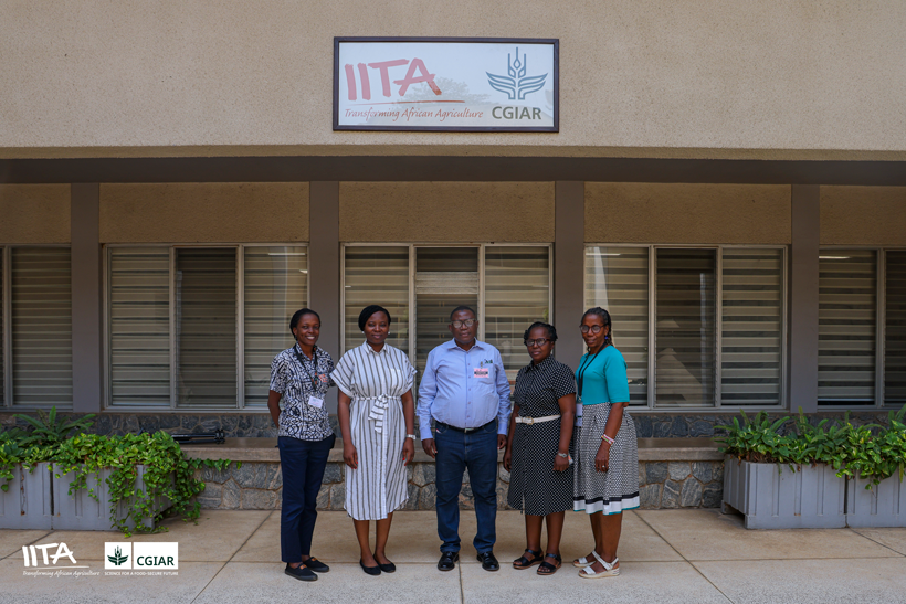 Adeoba Abdulkarim Umar, representative of the Nigerian Army University, Biu, received by Zainatou Sore and members of IITA Administration and Communication Offices.