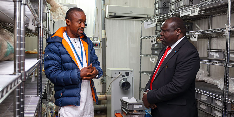 Ambassador Christophe Bazivamo during a tour of IITA's Genebank.