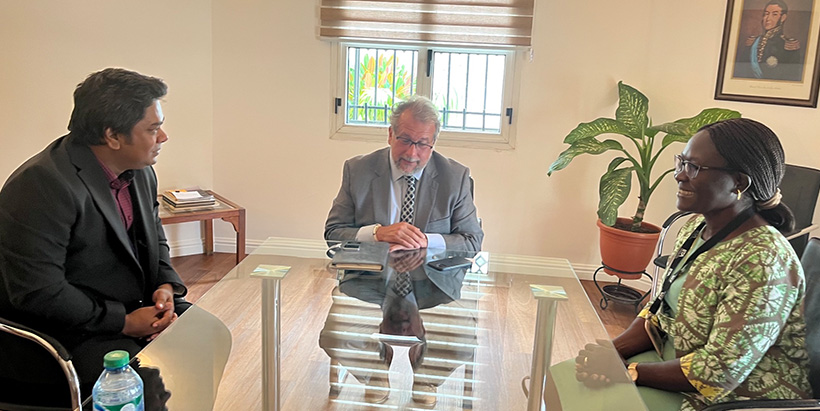 Argentina's Deputy Head of Mission in Nigeria Nicolás Perazzo Naón discussing with Dr Beatrice Aighewi and Abul-Kawsher Palash.