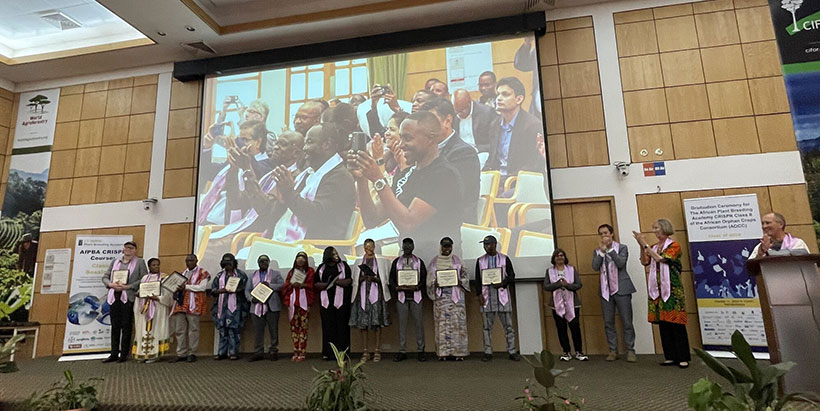 CRISPR Course cohort with instructors at the graduation ceremony.