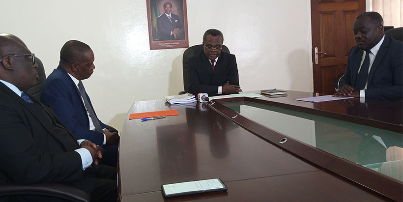 Cabinet Director of the Minister of Agriculture, Ndoutoumou Charles Theodore, addressing participants at the signing ceremony.