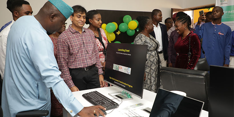 Commissioner for Budget and Planning, Hon. Olaolu Olabimtan, trying out the digital platform during the launch.