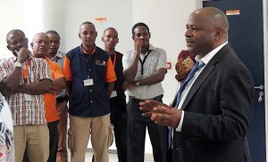 Picture of DG Sanginga speaking to IITA staff in Dar es Salaam