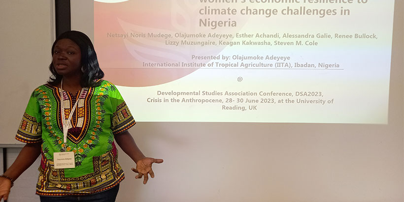 Dr Olajumoke Adeyeye commencing her presentation at DSA 2023 Panel 78 themed 'Culture and climate change in the anthropocene'    Dr Olajumoke Adeyeye commencing her presentation at DSA 2023 Panel 78 themed 'Culture and climate change in the anthropocene' Climate Change