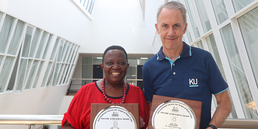 (l) Dr Regina Kapinga and (r) Dr James Legg with their awards.