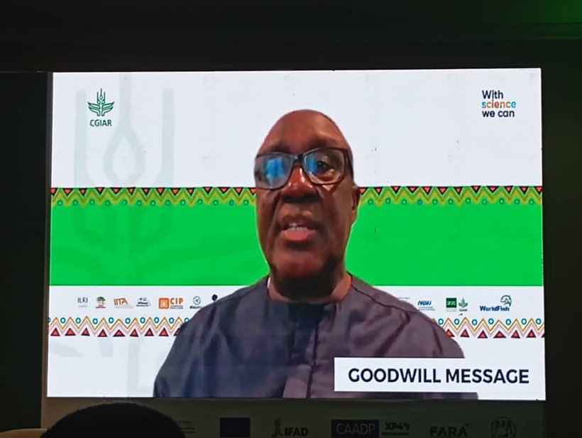IITA Director General Dr Simeon Ehui giving a goodwill message at the opening plenary session of the SPAC Conference.