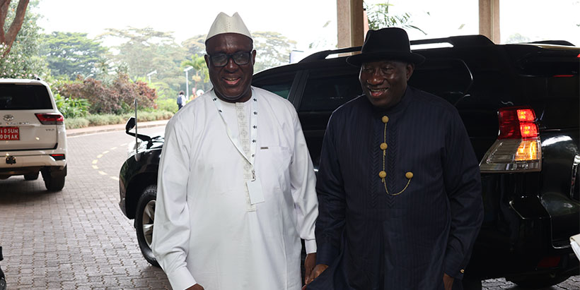 IITA Director General and CGIAR Regional Director for Continental Africa, Dr Simeon Ehui with Former President of Nigeria, H. E. Dr Goodluck Ebele Jonathan arriving at the UN Office in Nairobi for the CGIAR Science Week.
