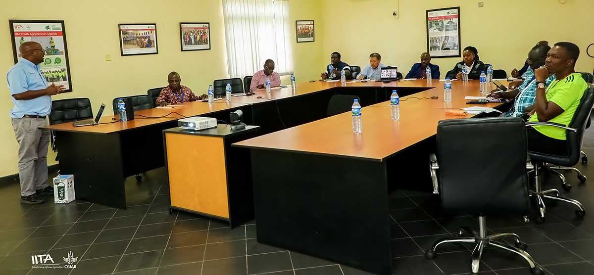 Abush Abebe, IITA Postdoctoral Fellow, Soybean Breeding unit, explaining IITA's soybean activities for West Africa.