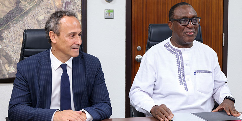 French Ambassador to Nigeria, H. E. Marc Fonbaustier (l) and IITA Director General, Dr Simeon Ehui (r).