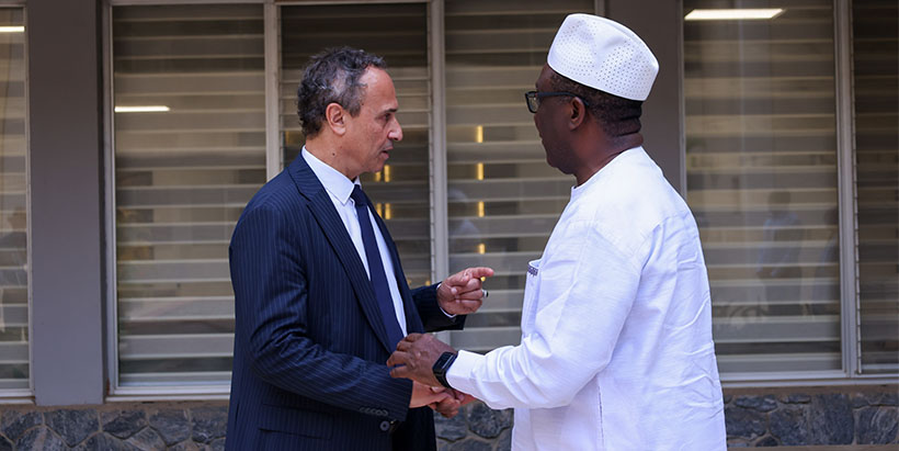 H. E. Marc Fonbaustier discussing with Dr Simeon Ehui.