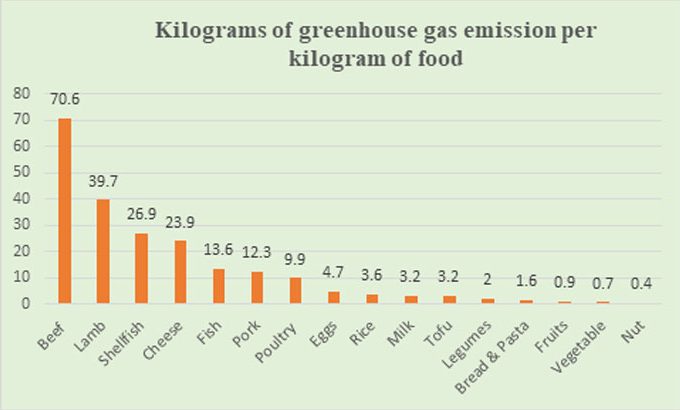 Figure 1. Chart showing the carbon footprint of different food products. 