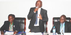 Picture of quest of honor, Prof Siza Tumbo, giving the opening remarks