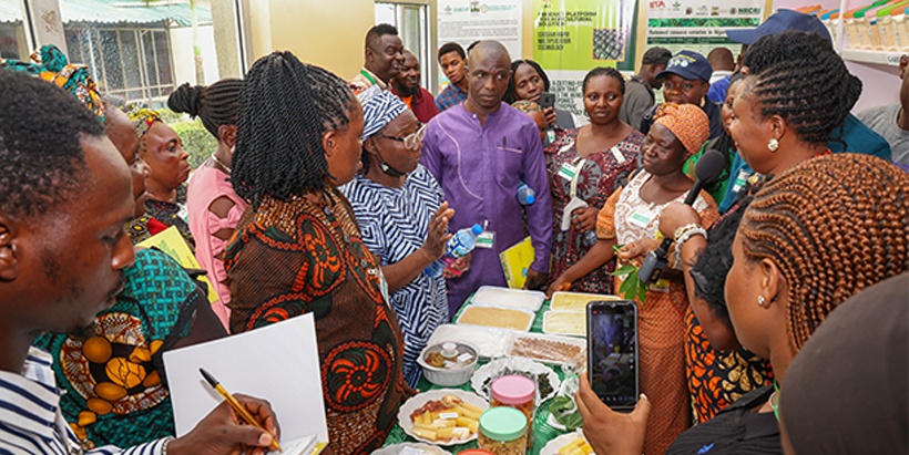 Interactive cassava food products exhibition at the cassava modern supermarket with outreach participants led by Racheal Abioye.