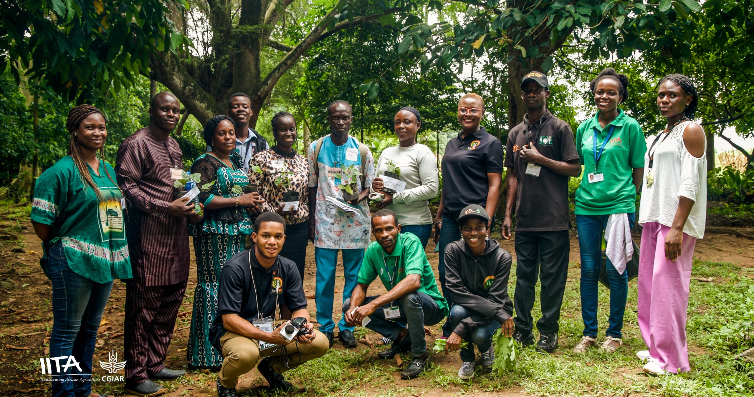 Happy participants gifted with vegetable seedlings from IITA Forest Center after the training