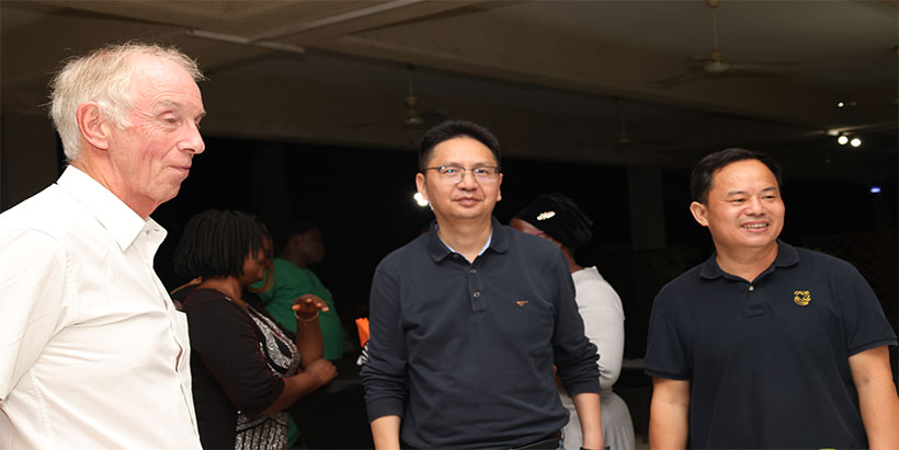 IITA Banana and Plantain Breeding Program Head Rony Swennen (left) welcoming Professors Jianghui Xie and Jingyang Li of CATAS.