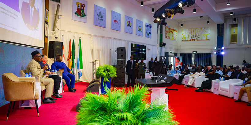 His Excellency President Julius Maada Bio, President of Sierra Leone; Hafez Ghanem, Former Vice President of World Bank; and Dr Simeon Ehui, Director General of IITA in strategic dialogue; with high-level guests and development practitioners sharing perspectives to accelerate Africa’s agricultural transformation.