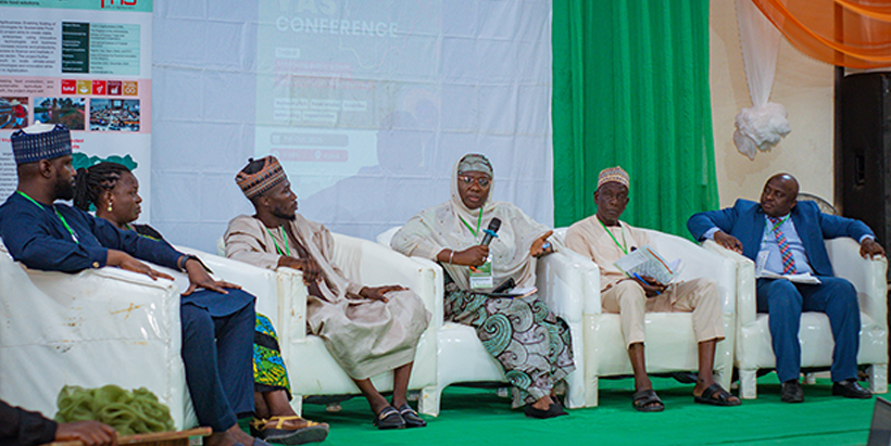 L-R: Human Resource Manager, Nutri K, Mr Bashir Yerima; Zonal Coordinator, Nigerian Stored Products Research Institute (NSPRI), Dr Ajani Alice Olapade; CEO/Executive Director, SMART Agribus, Mr Ridwan Adebisi; Chief Regulatory Officer of the National Agency for Food and Drug Administration and Control (NAFDAC) in Kano, Hajiya Halima Abdulkarim; Director, Irrigation, Kano State Ministry of Agriculture, Mallam Ado Ibrahim; and Regional Manager, North-West, Fidelity Bank, Mr Abdulazeez Suleiman, during the panel session.