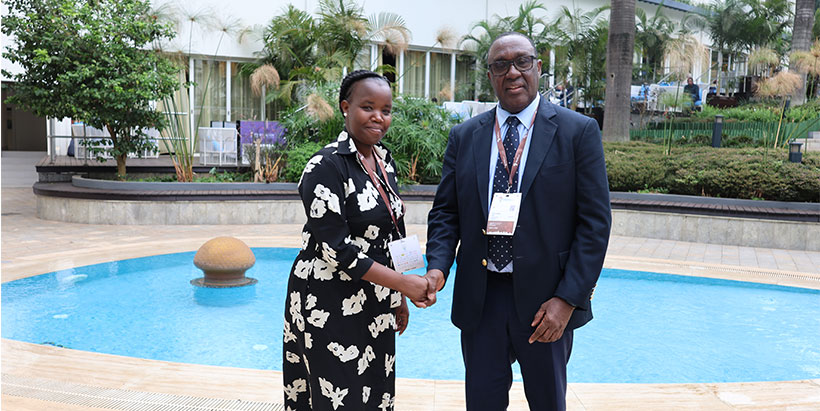 IITA Director General and CGIAR Regional Director for Continental Africa, Dr. Simeon Ehui with Deputy Director General for Agriculture Development, Rwanda Agriculture and Animal Resources Development Board (RAB), Dr. Florence Uwamahoro.