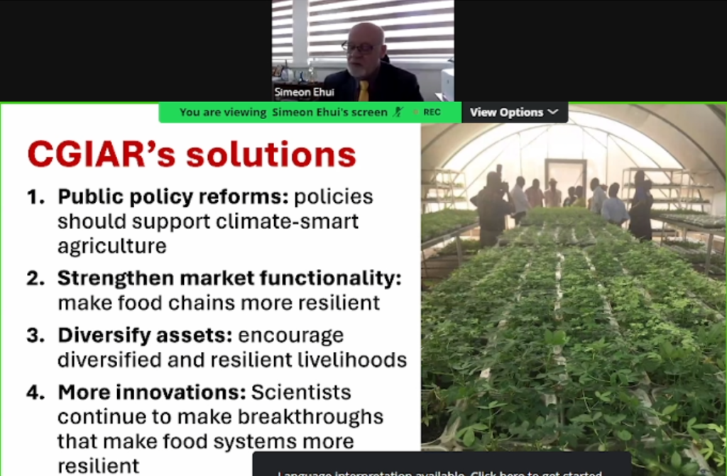  IITA DDG Partnerships for Delivery, Kenton Dashiell highlighting CGIAR's solutions in transforming agri-food systems. 