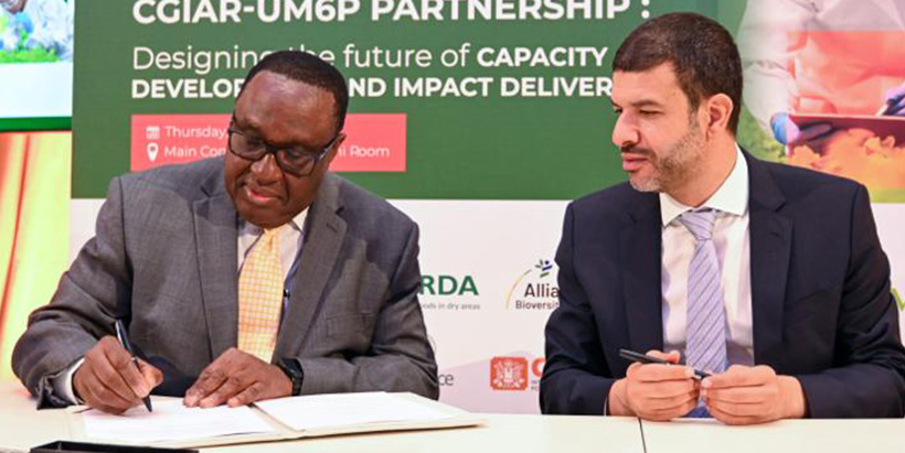 IITA Director General and CGIAR Regional Director Africa Simeon Ehui, and Dr. Hicham El Habti, President of UM6P.