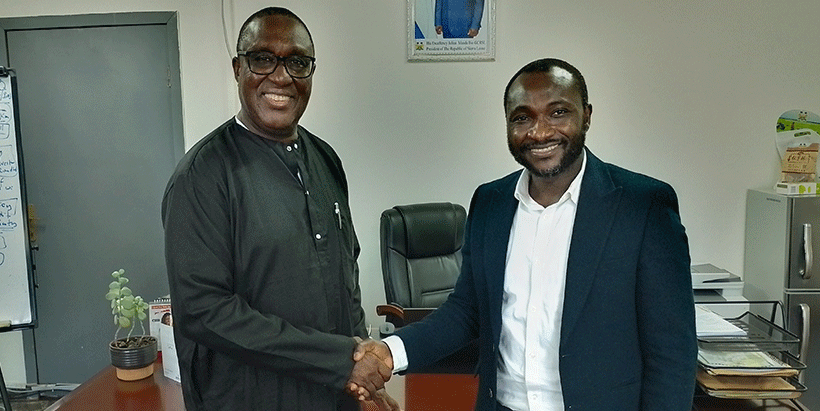IITA Director General and CGIAR Regional Director for Africa Dr Simeon Ehui with Sierra Leone Minister of Agriculture Honorable Henry Kpaka.