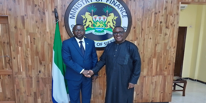 IITA Director General and CGIAR Regional Director for Continental Africa Dr Simeon Ehui with Sierra Leone Minister of Finance Honorable Sheku Ahmed Fantamadi Bangura.
