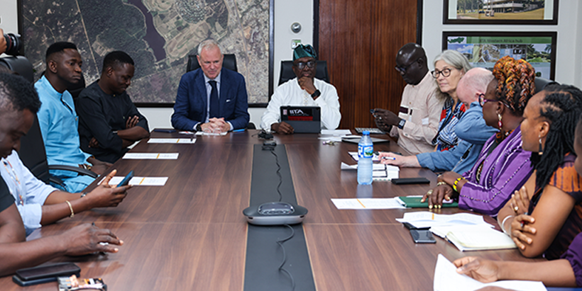 IITA Director General, Dr Simeon Ehui welcoming the Lagos Business School delegation at IITA headquarters.