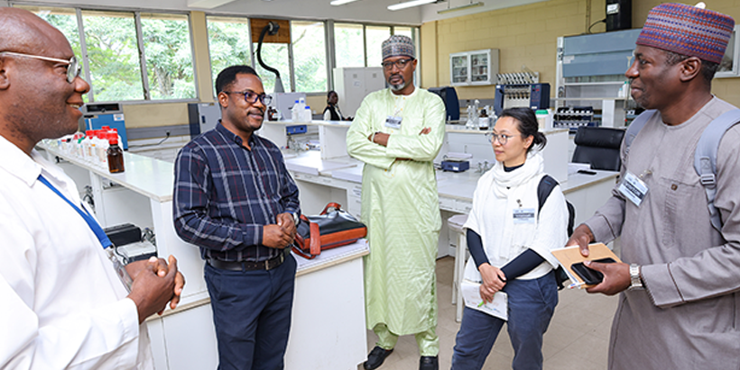 Groupe Nutriset on a tour of the IITA Food and Nutrition Science Laboratory.