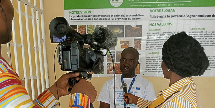 IITA Scientist Apollin Fotso Kuate speaking with the media during the training.