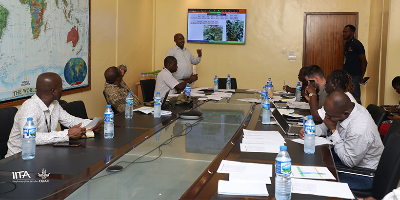  IITA Soybean Breeder Abebe Abush presenting on Product Advancement.