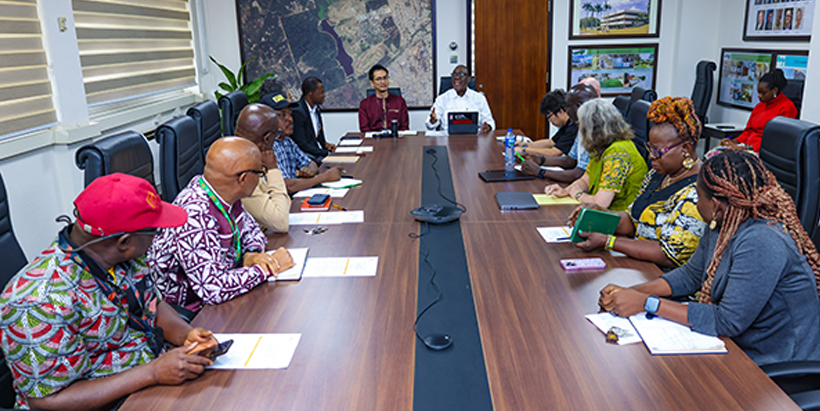 The visiting team in an introductory meeting with IITA management staff.