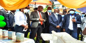 From left to right: IITA Socio-economist, Sylvie Polelele; Provincial Minister of Agriculture of South Kivu, His excellency Marcelin Bahaya; Officer-in-Charge, President Olusegun Obasanjo Campus, Jacob Mignouna; Provincial Coordinator of PICAGL in South Kivu, Jean-Damas Bulubulu; and Regional Integration Specialist (PICAGL Project) Fofana Mamadou.