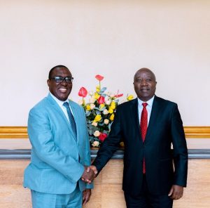 IITA Director General Dr Simeon Ehui with the Prime Minister of Rwanda Dr Edouard Ngirente.