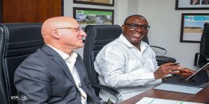 International Potato Center (CIP) Director General Dr Simon Heck and IITA Director General and CGIAR Regional Director for Continental Africa, Dr Simeon Ehui.