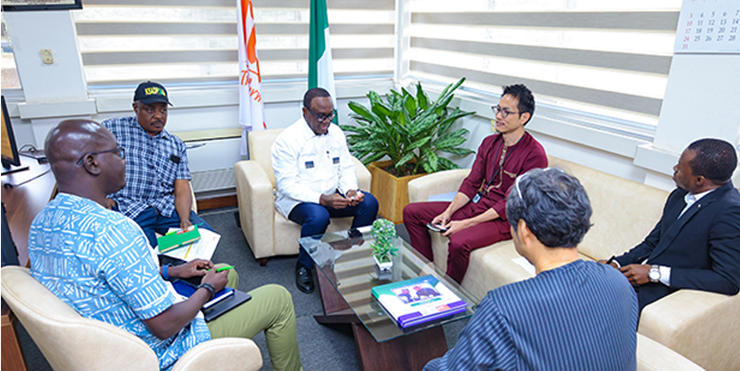 JICA delegates in a private meeting with IITA Director General, Dr Simeon Ehui.
