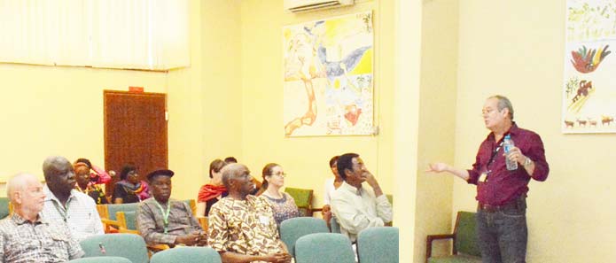 Picture of Manuele Tamo , IITA Insect Ecologist, giving his seminar presentation