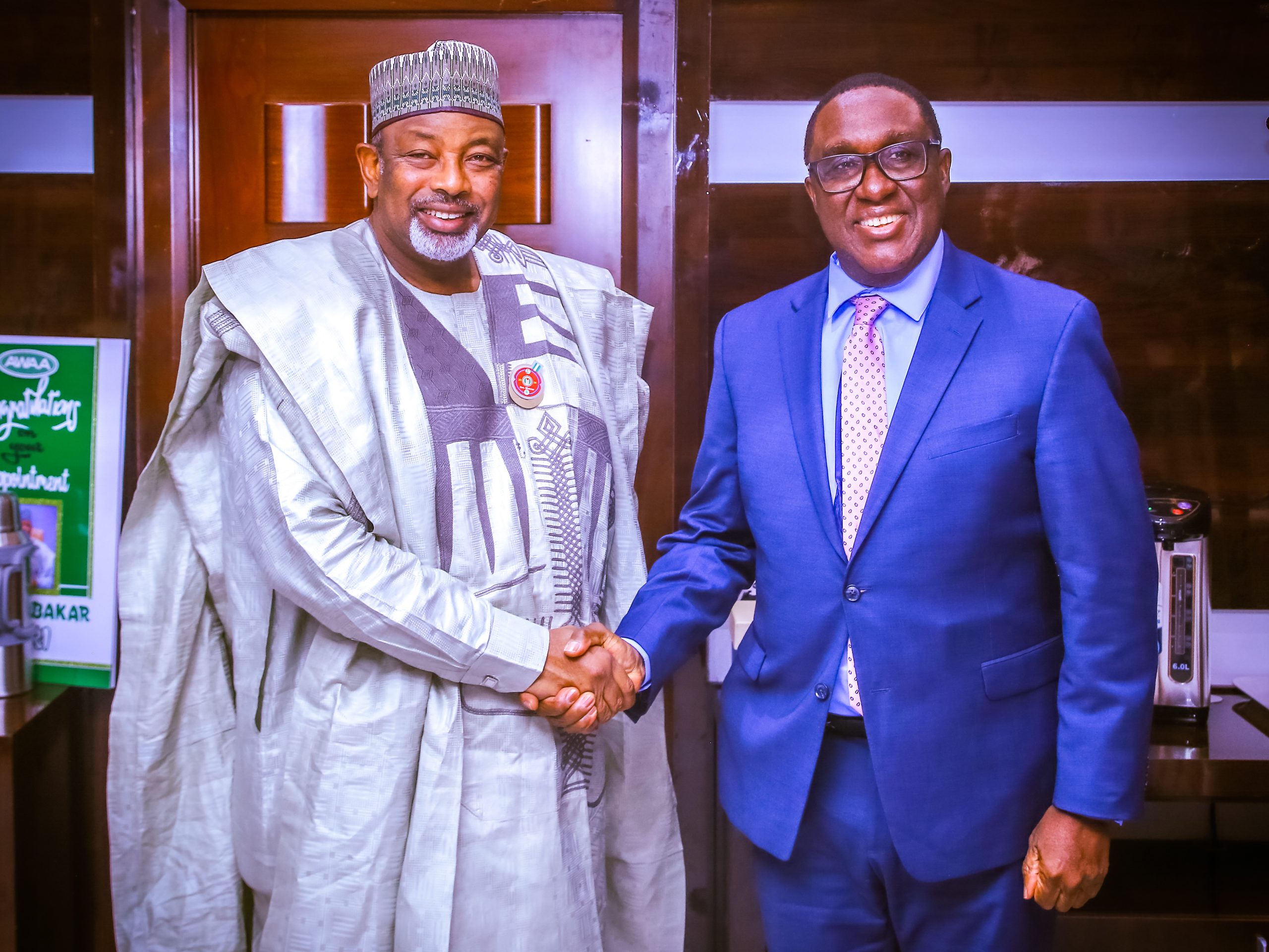 Minister for Agriculture and Food Security Honorable Abubakar Kyari with IITA Director General and CGIAR Regional Director for Continental Africa Dr. Simeon Ehui.