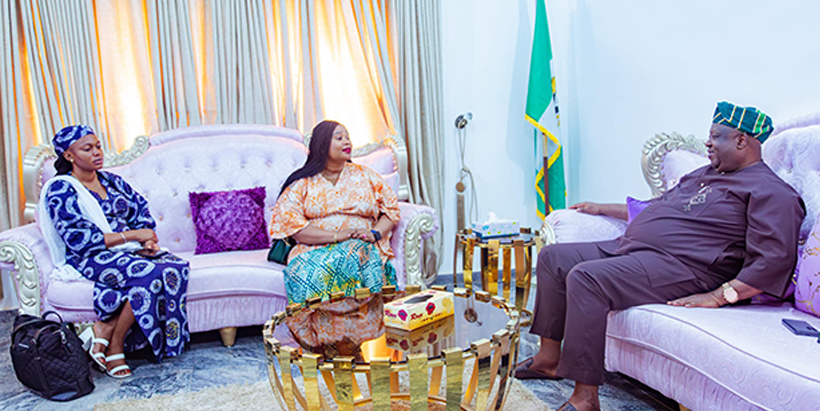(L-R): Manager, Partnership and Stakeholder Engagement, IYA, Ms Adetola Adenmosun; Ms Mugisho; and Governor Mutfwang during the courtesy visit