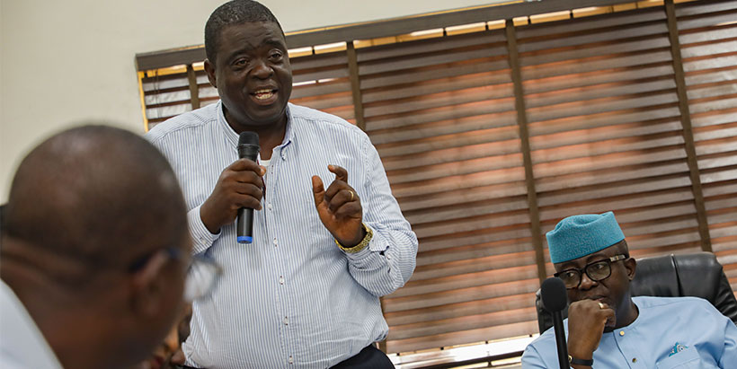  Ogun State Commissioner of Agriculture, Dr Adeola Odedina, giving his welcome remarks at the launch of OGFIMS.